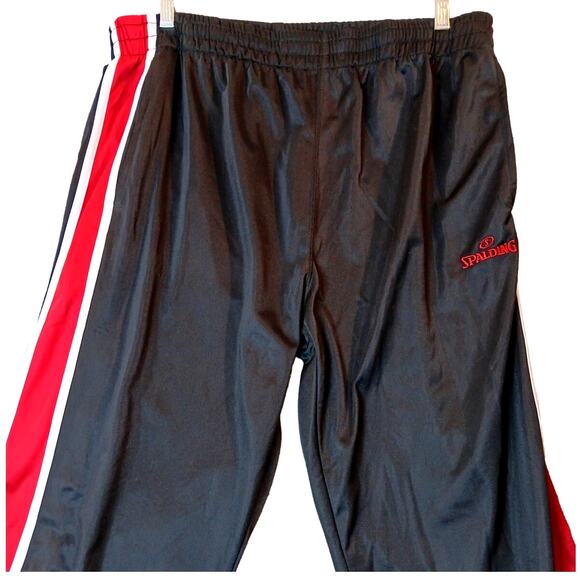 Vtg Spalding Track Pants XL Black/Red Stripes Performance Embroidered